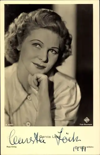 Ak Schauspielerin Carsta Löck, Portrait, Ufa Film, Ross Verlag A 3166 1, Autogramm