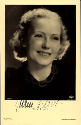 Ak Schauspielerin Karin Hardt, Portrait, Autogramm