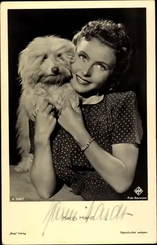 Ak Schauspielerin Karin Hardt, Portrait mit Hund, Ross A 2540/1, Autogramm