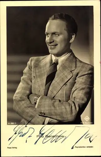 Ak Schauspieler Fritz Genschow, Portrait, Anzug, Autogramm