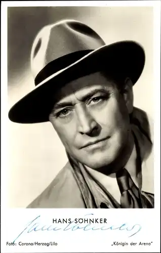 Ak Schauspieler Hans Söhnker, Portrait, Autogramm, Hut