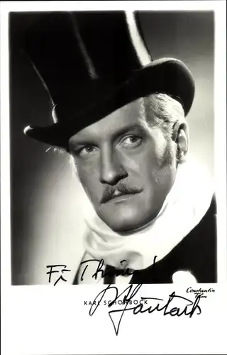 Ak Schauspieler Karl Schönböck, Portrait, Autogramm, Zylinder