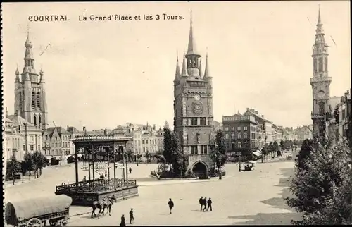 Ak Kortrijk Courtrai Westflandern, De Groote Markt, Sint Martens, Hallen, Post