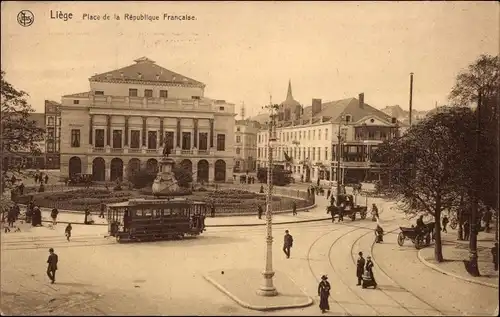 Ak Liège Lüttich Wallonien, Place de la République Francaise, Straßenbahn
