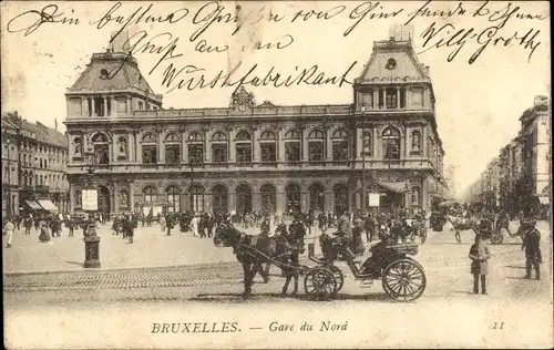 Ak Bruxelles Brüssel, Gare du Nord, Kutsche