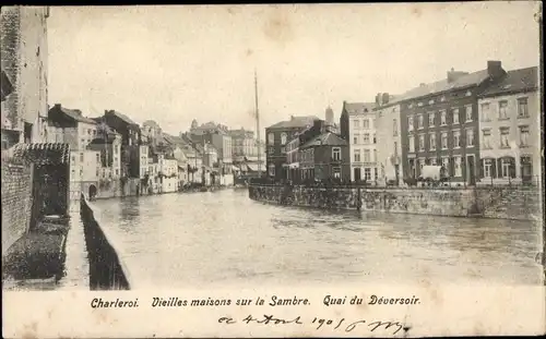 Ak Charleroi Wallonien Hennegau, Vieilles maisons sur la Sambre, Quai du Deversoir