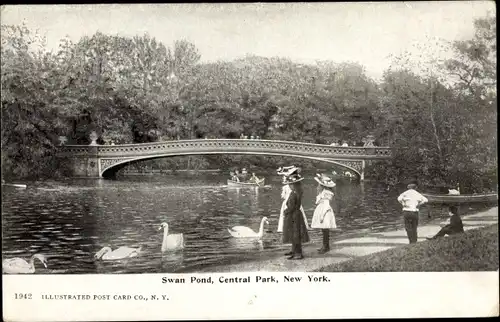Ak Manhattan New York City USA, Central Park, Swan Pond