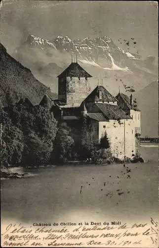 Ak Chillon Montreux Kanton Waadt, Chateau de Chillon et la Dents du Midi