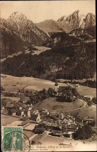 Ak Château d'Œx Oex Kanton Waadt, Panorama et la Gumfluh