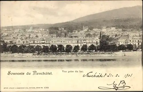 Ak Neuchâtel Neuenburg Stadt, Vue prise du lac