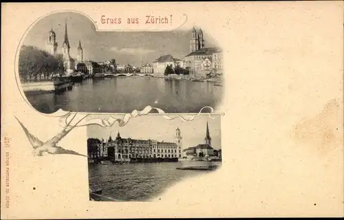 Ak Zürich Stadt Schweiz, Stadtansicht, Schwalbe