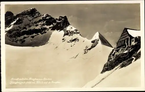 Ak Kanton Bern, Jungfrau, Jungfraubahn, Berghaus und Station, Jungfraujoch