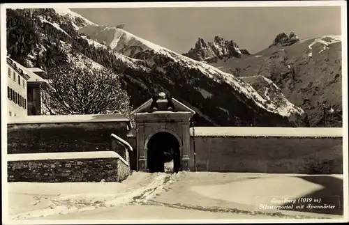 Ak Engelberg Kanton Obwalden Schweiz, Klosterportal mit Spannörter