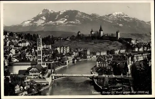 Ak Luzern Stadt Schweiz, Kirche St. Karli gegen Rigi