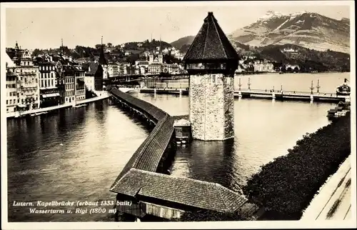 Ak Luzern Stadt Schweiz, Kapellbrücke, Wasserturm, Rigi