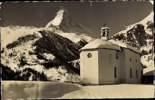 Ak Zermatt Kanton Wallis, Matterhorn, Kapelle Winkelmatten