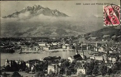 Ak Luzern Stadt Schweiz, Totalansicht mit Pilatus