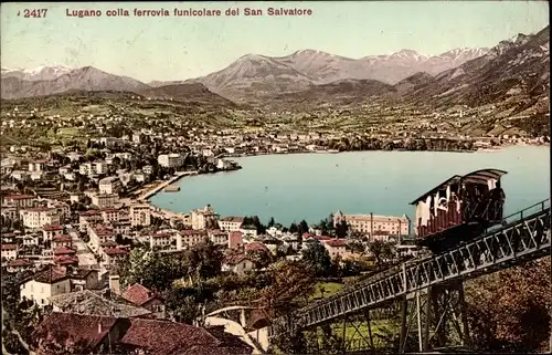 Ak Lugano Kanton Tessin, Monte San Salvatore, Standseilbahn