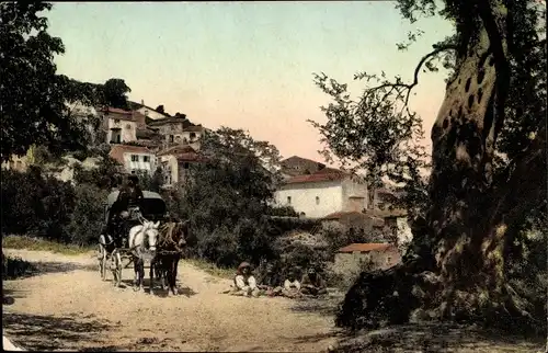 Ak Peleka Korfu Griechenland, vue partielle du village, coche