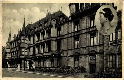 Ak Luxemburg, Le Palais Grand Ducal, Portrait der Großherzogin Charlotte