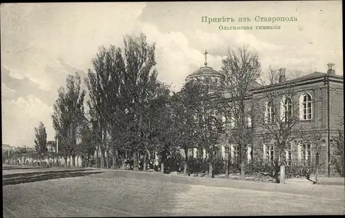 Ak Stawropol in Russland, Straßenpartie, Schule