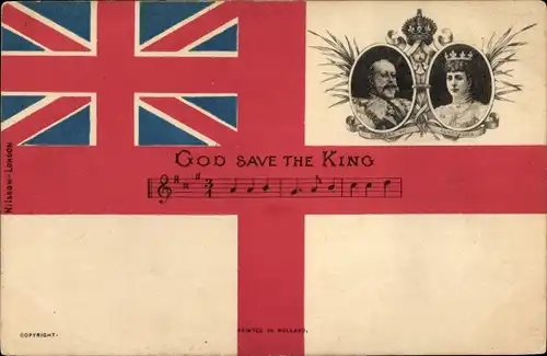 Ak King Edward VII, König Eduard VII., Queen Alexandra, God save the King