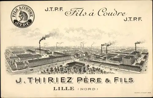 Ak Lille Nord, Fabrik, Fils a Coudre, J. Thiriez Pere & Fils