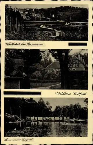 Ak Wolfstal Roßwein in Sachsen, Panorama, Waldhaus, Freibad