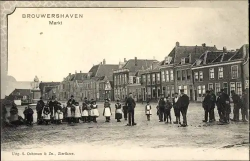 Ak Brouwershaven Zeeland, Markt