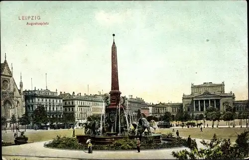 Ak Leipzig in Sachsen, Augustusplatz, Springbrunnen