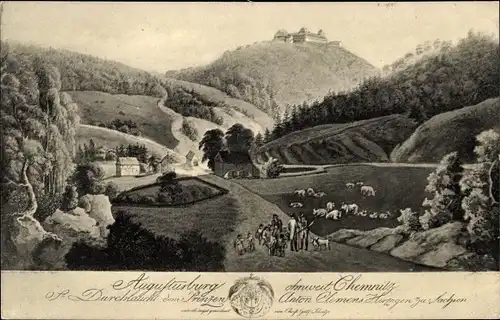 Künstler Ak Augustusburg im Erzgebirge, Umgebung des Schlosses, Tierherde