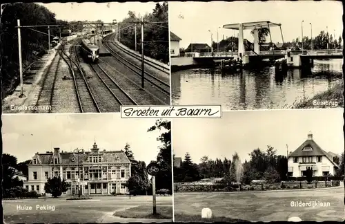 Ak Baarn Utrecht Niederlande, Huize Peking, Bilderdijklaan, Eembrug, Station, Emplacement