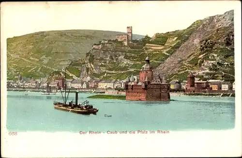 Ak Caub Kaub am Rhein, Burg Pfalzgrafenstein, Pfalz