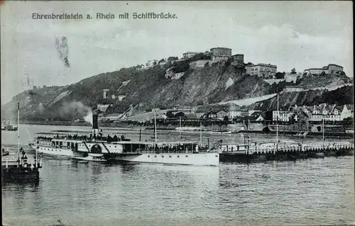 Ak Ehrenbreitstein Koblenz am Rhein, Schiffbrücke, Rheindampfer