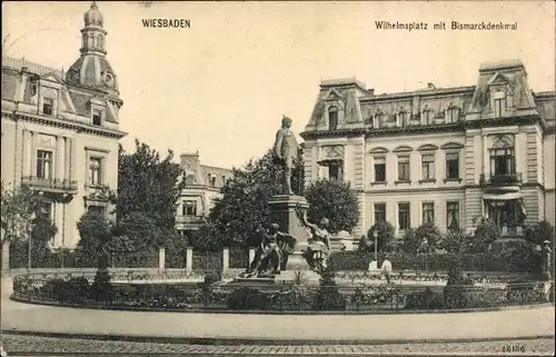 Ak Wiesbaden in Hessen, Wilhelmsplatz mit Bismarckdenkmal