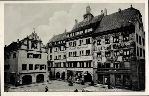 Ak Konstanz am Bodensee, Obermarkt mit Haus zum hohen Hafen, Gasthof Barbarossa