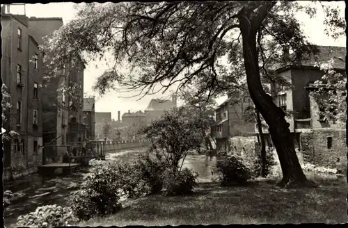 Ak Erfurt in Thüringen, Blick von der Rathausbrücke zur Barfüßerkirche