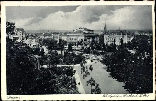 Ak Dresden Neustadt, Albertplatz und Theater des Volkes