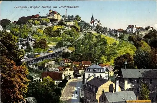 Ak Dresden Loschwitz, Weißer Hirsch mit Drahtseilbahn