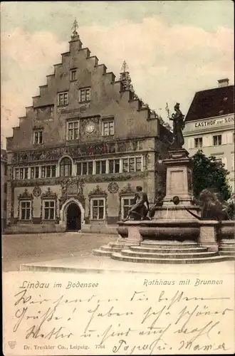 Ak Lindau am Bodensee Schwaben, Rathaus mit Brunnen