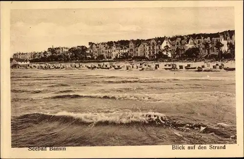 Ak Ostseebad Bansin Heringsdorf, Blick auf den Strand mit Häuser