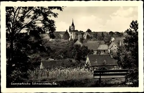 Ak Schmannewitz Dahlen in Sachsen, Blick auf den Ort, Kirche