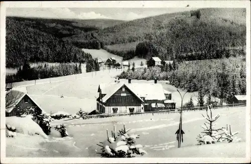 Ak Oberrittersgrün Rittersgrün Breitenbrunn im Erzgebirge, Ortsansicht, Winterzauber