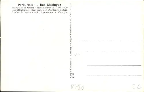 Ak Bad Kissingen Unterfranken Bayern, Parkhotel, Partie im Park