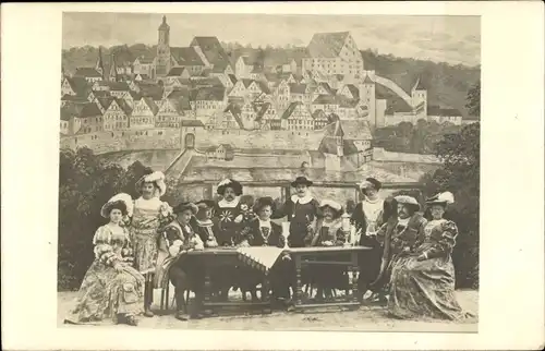 Foto Ak Rothenburg ob der Tauber Mittelfranken, Gruppe in historischen Kostümen, Bühne