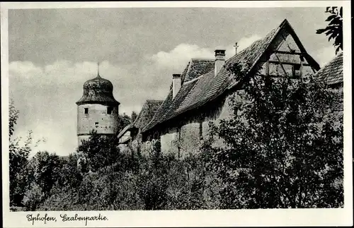 Ak Iphofen in Unterfranken, Grabenpartie, Turm, Häuser