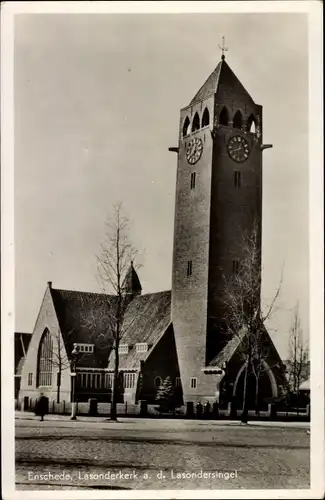Ak Enschede Overijssel Niederlande, Lasondersingel met Lasonderkerk