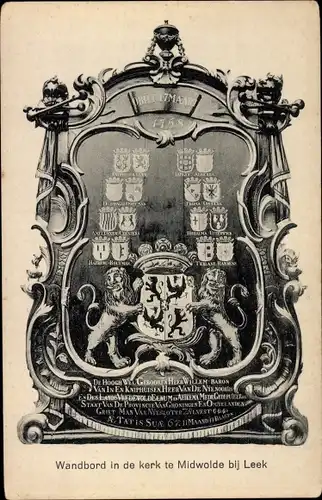 Wappen Ak Midwolde Groningen Niederlande, Wandbord in de kerk