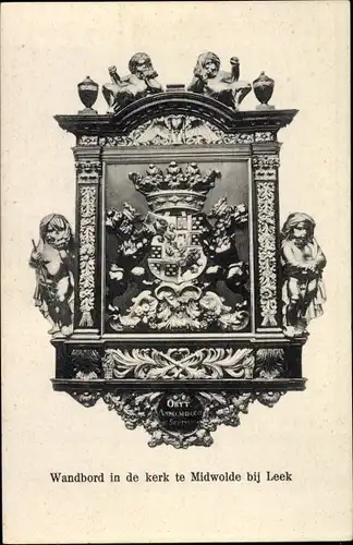 Wappen Ak Midwolde Groningen Niederlande, Wandbord in de kerk