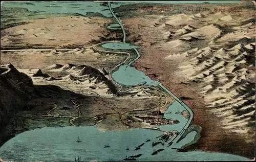 Landkarten Ak Port Said Ägypten, Plan of the Suez Canal